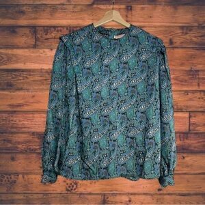 5 for $25🔥Tess VTG‎ Blue Paisley Long Sleeve Blouse Size 10